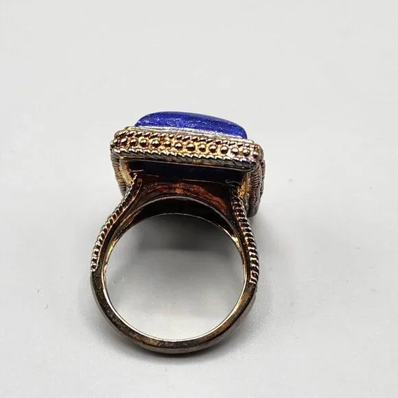 Lapiz Lazuli Rectangle Cocktail Ring RI China 925 Size 8 Sterling Silver - Picture 5 of 12